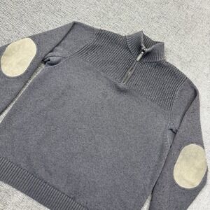 Duluth Trading Wool Blend Elbow Patch Sweater Men's Large Tall 1/4 Zip Gray